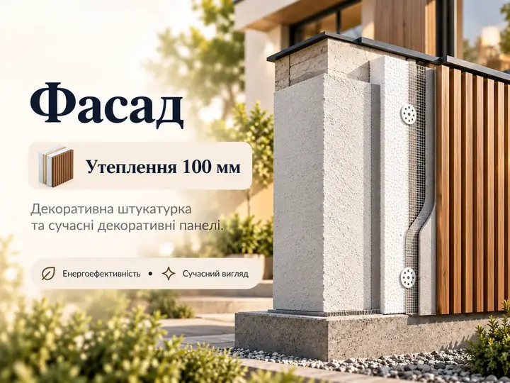 Фасад: утеплення 100 мм
