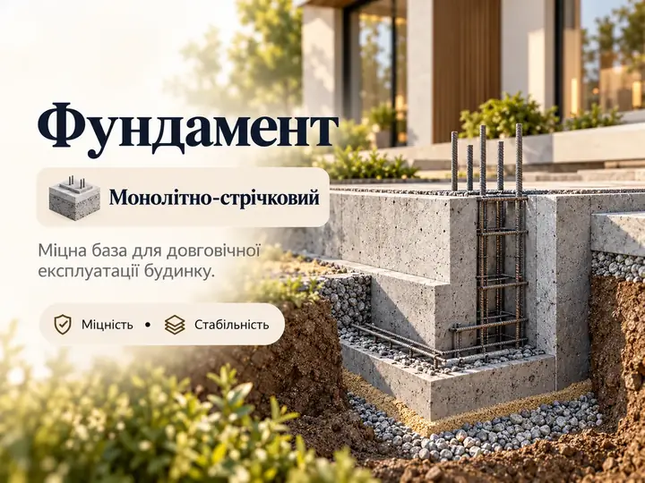Фундамент: монолітно-стрічковий
