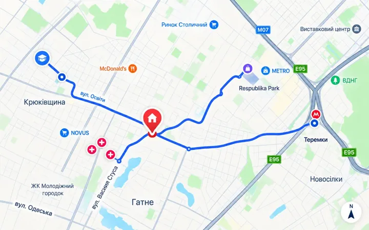 Карта розташування в Крюківщині